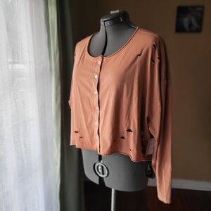 Cactus + Pearl Casual Button-Down Distressed Top - Rust Women's Size Medium NWT